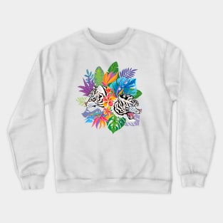 White Tigers and Exotic Flowers Crewneck Sweatshirt